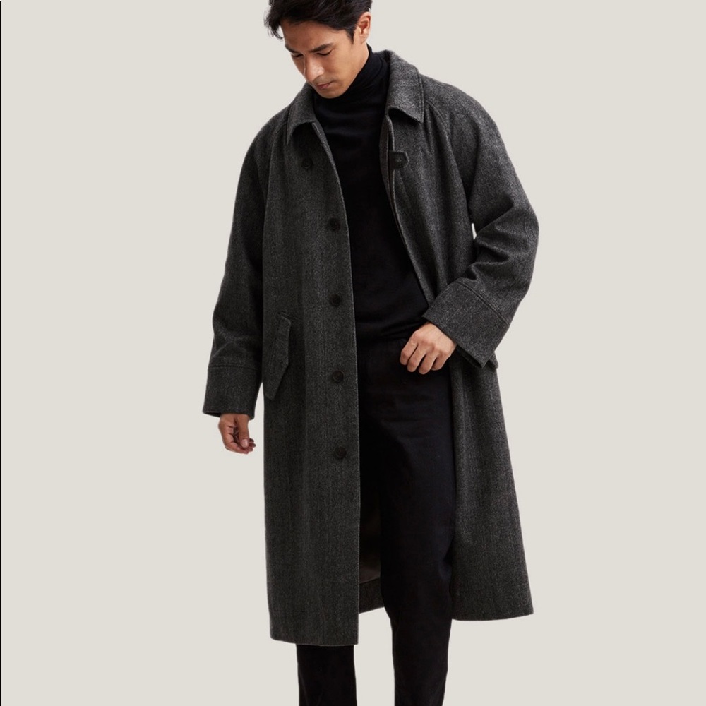 Gentle Herd, Medium, Single-Breasted 100% Wool Overcoat, Black